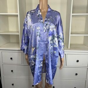 Lavender Floral Bird Kimono Robe Women's One Size
